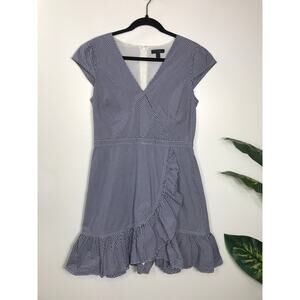 J.Crew Women's 8 Faux Wrap Ruffle Gingham Short Dress Navy White Cottagecore